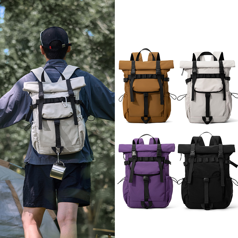 Hiking Backpack Waterproof - 新しいメンズロールマウス拡張式トラベルバックパック、ノートパソコン用バックパック、アウトドア防水キャンプハイキングバックパック、スクールバッグ