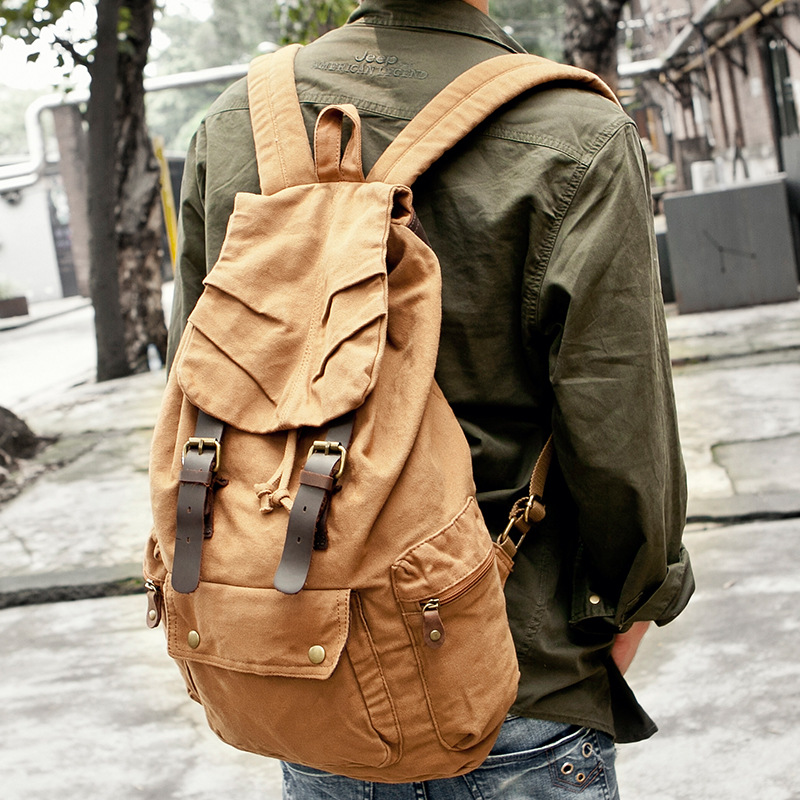 大容量キャンバスバックパック通気性軽量吸汗性トラベルバッグカ - Canvas Backpack Casual のレビューと価格