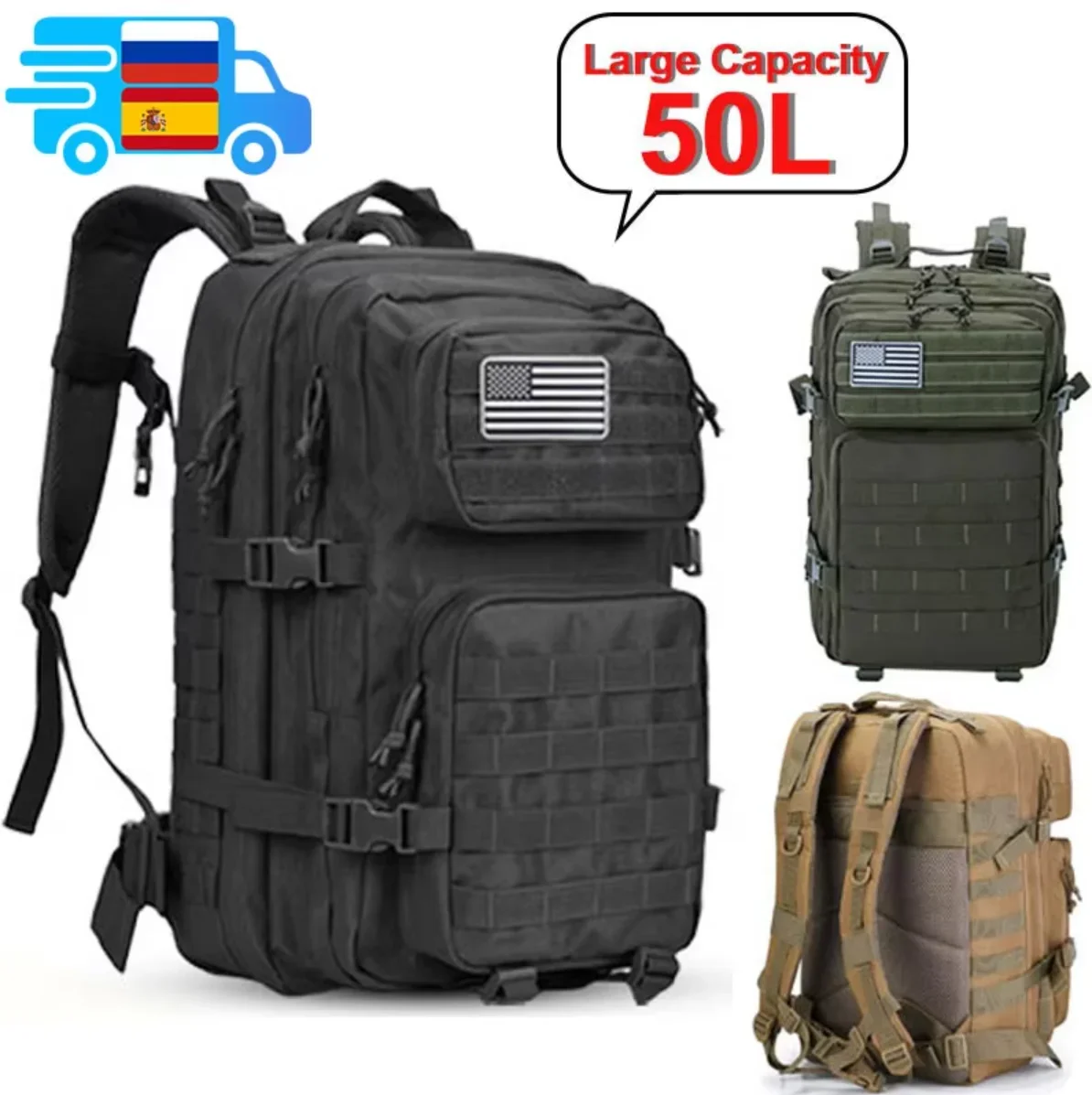 2Q-50L タクティカルバックパックメンズトラベル大容量リ - Rucksack Military Style のレビューと価格