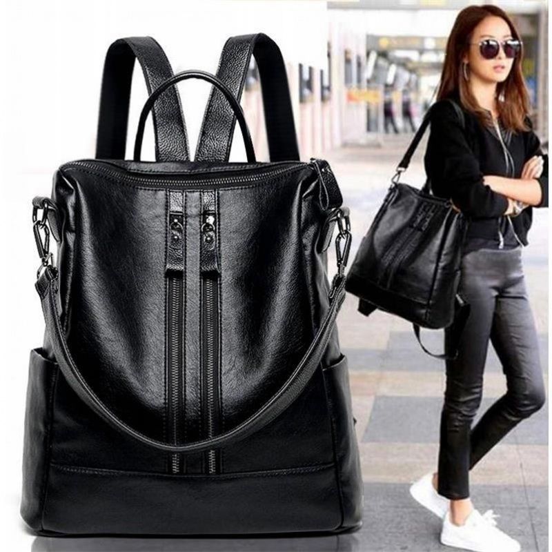 女性ソフトレザーバックパックスクールブラックカジュアル多機能 - Canvas Backpack Casual のレビューと価格